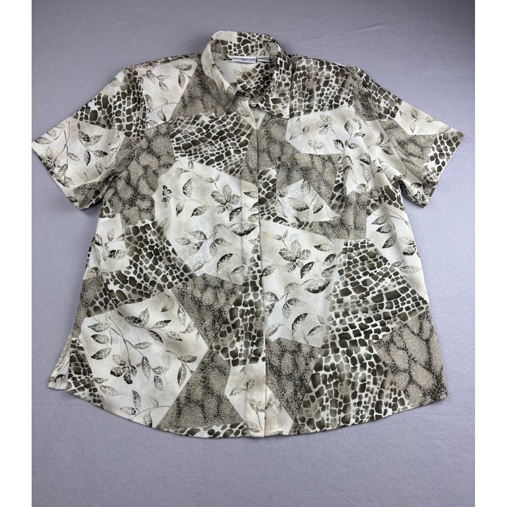 Alfred Dunner Woman 18W Patchwork Animal Print Blouse Safari Tan